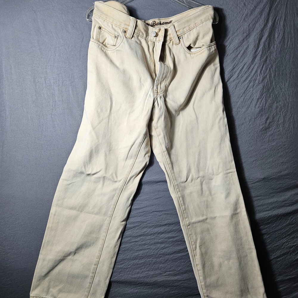 Tommy Bahama Classic Fit Jeans Mens 36x30 Stone Beige Cotton Straight Leg Denim